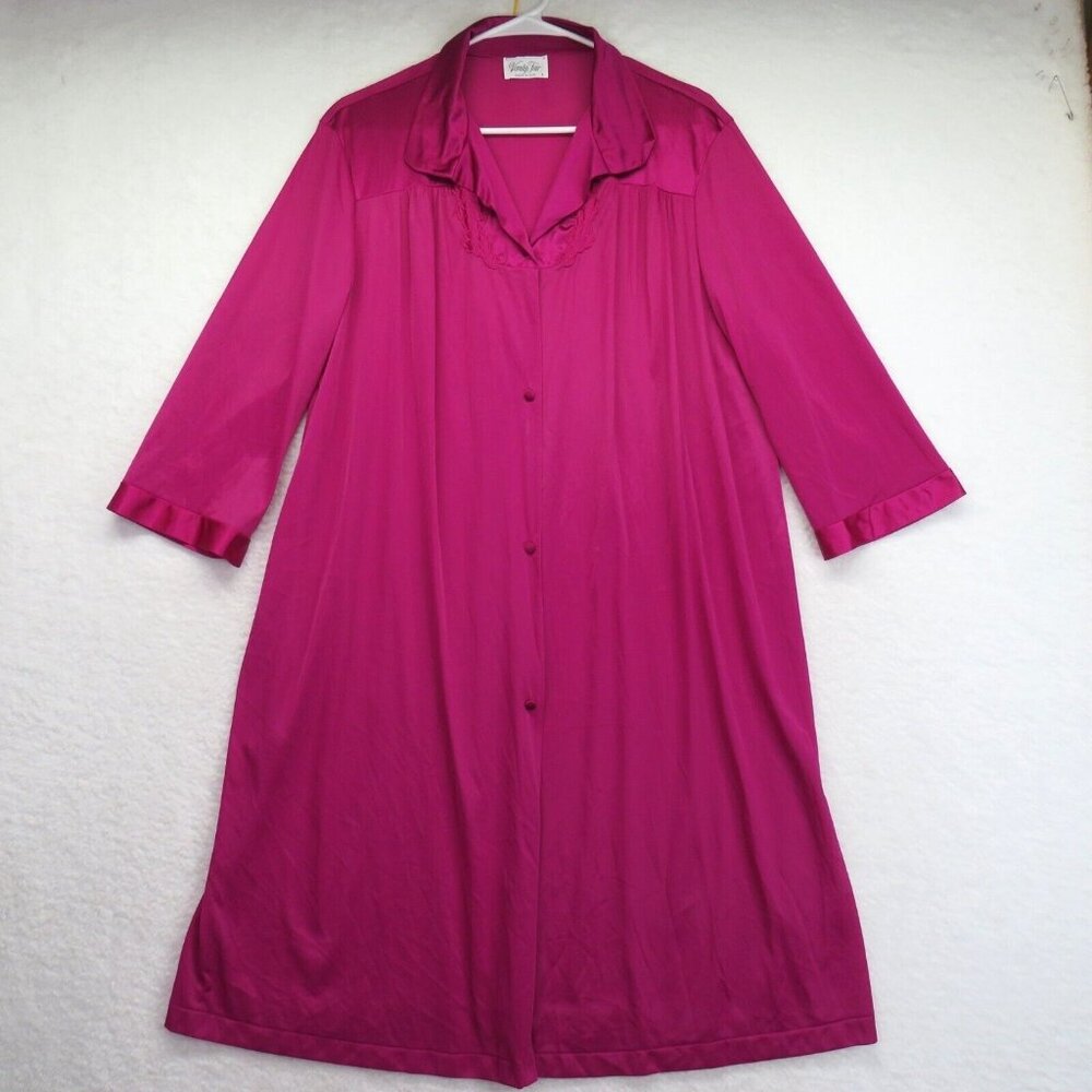 Vanity Fair Robe Womens Size Large Dark Pink Nylon Made in USA Floral Motif‎